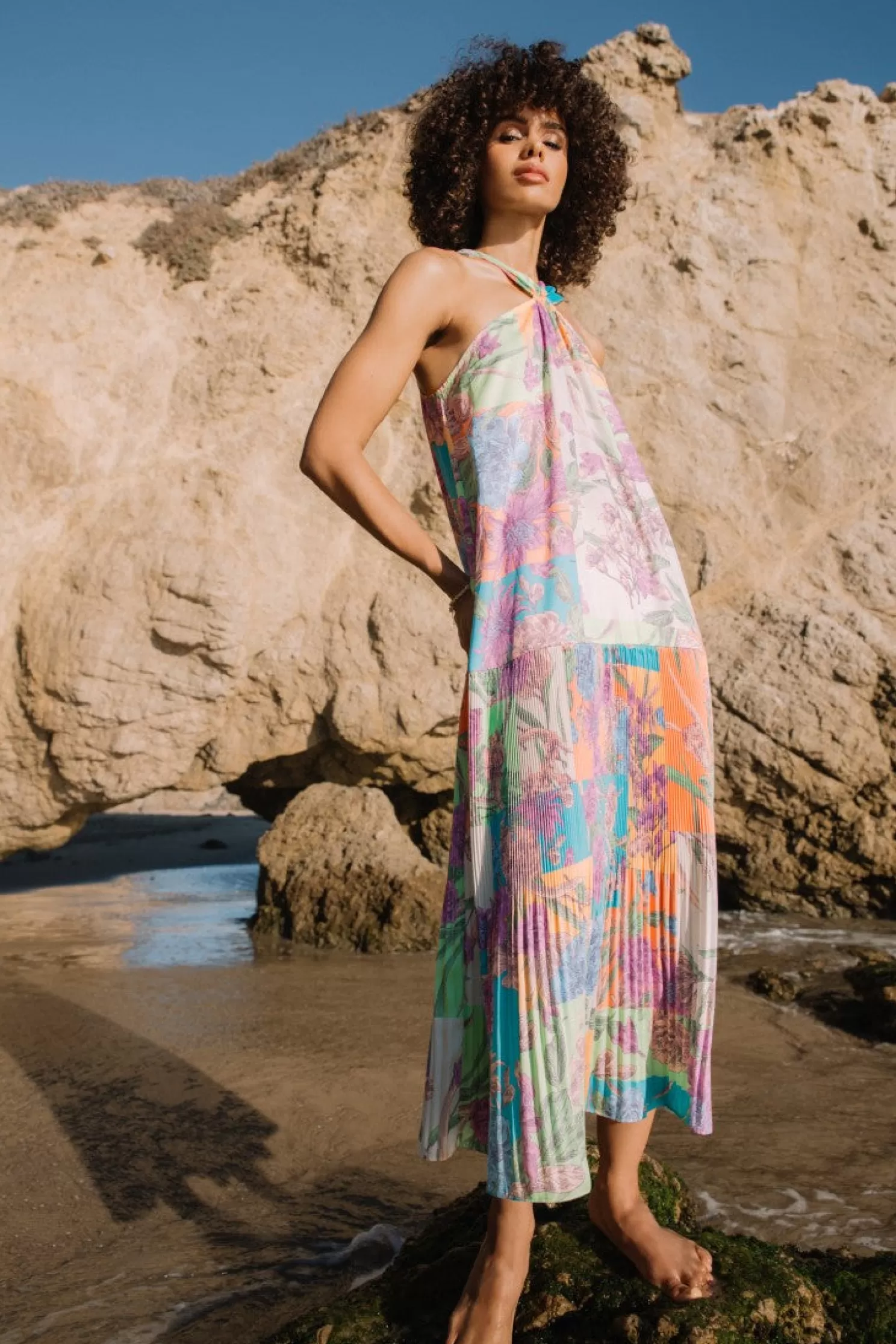Hot Botanical Color Block Midi Dress Midi Dresses