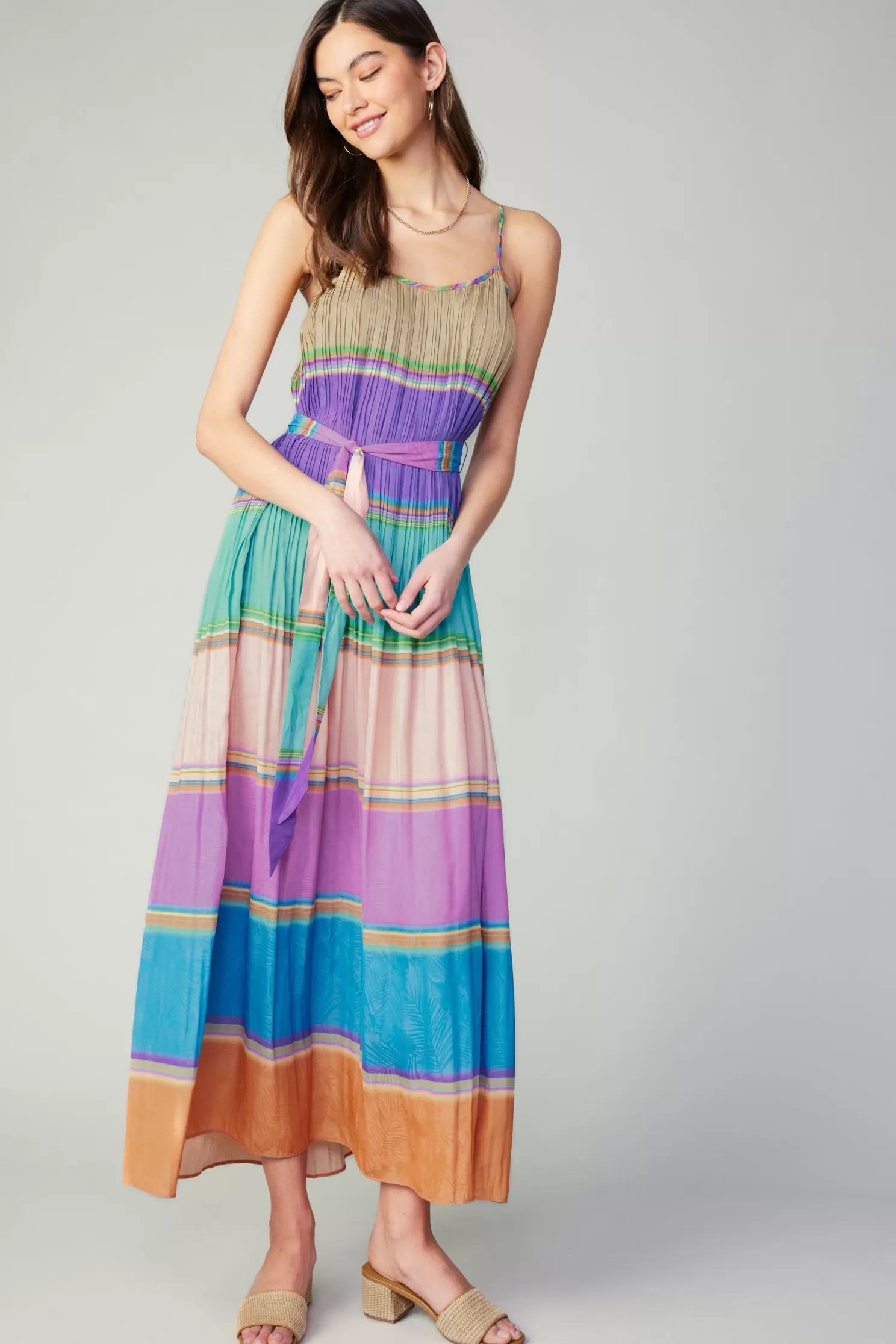 Discount Color Block Pleated Maxi Dress Midi Dresses | Maxi Dresses