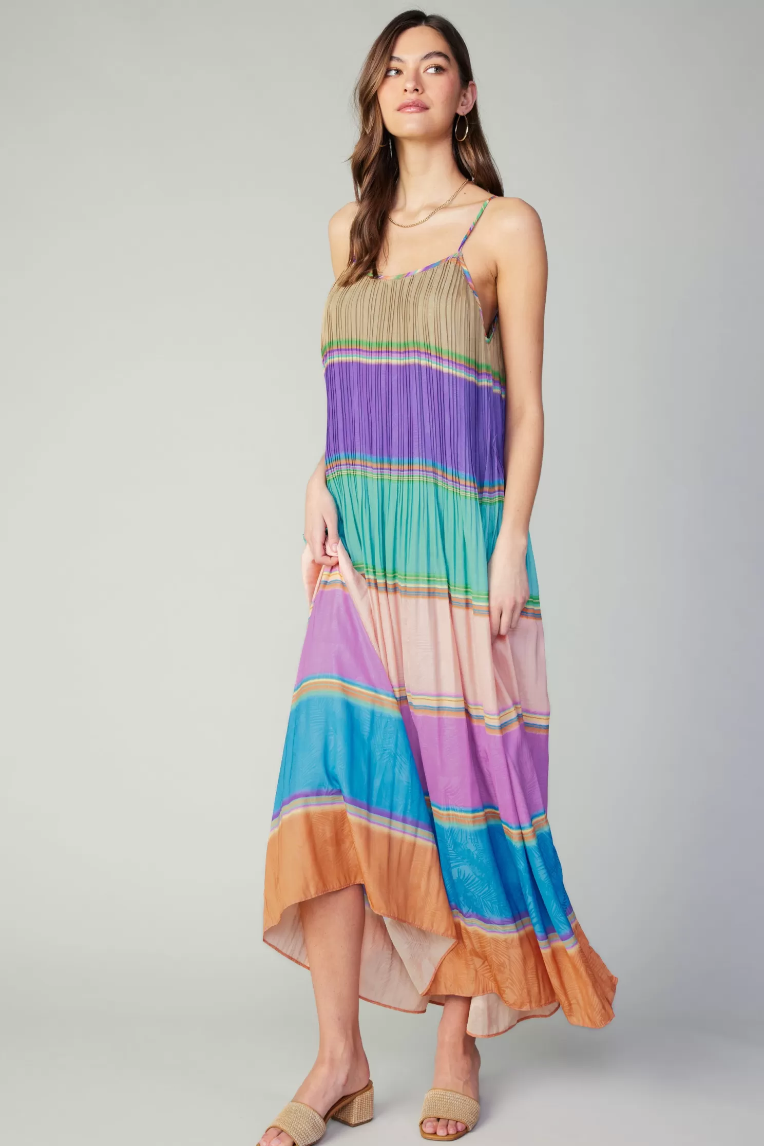 Discount Color Block Pleated Maxi Dress Midi Dresses | Maxi Dresses