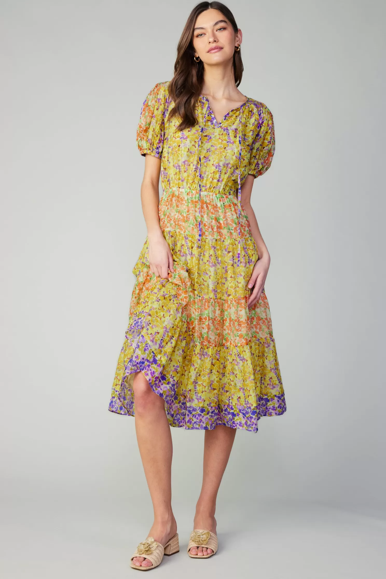 Hot Floral Colorblock Midi Dress Midi Dresses