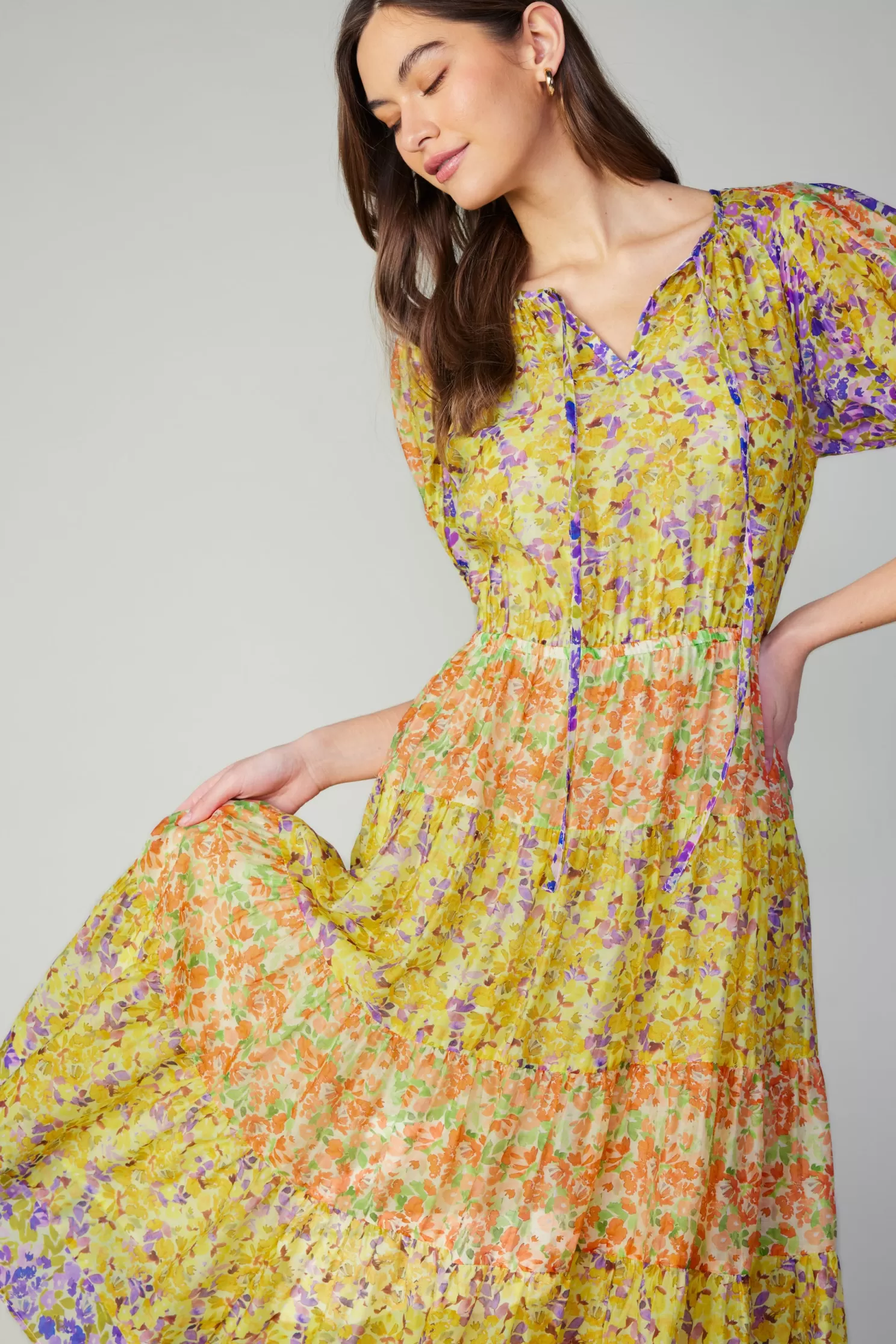 Hot Floral Colorblock Midi Dress Midi Dresses