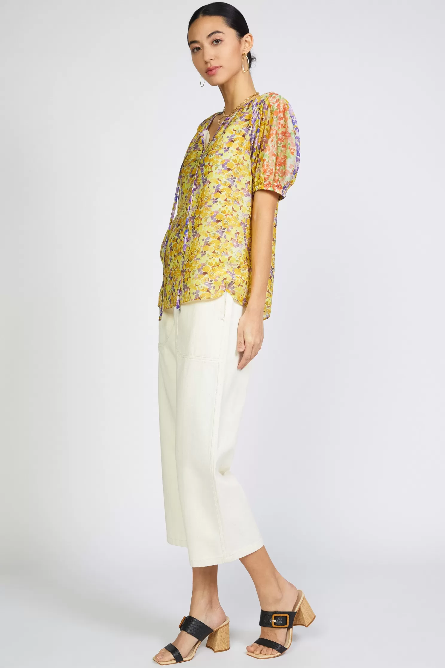 Shop Floral Colorblock Split Neck Blouse Blouses | Short Sleeve Tops
