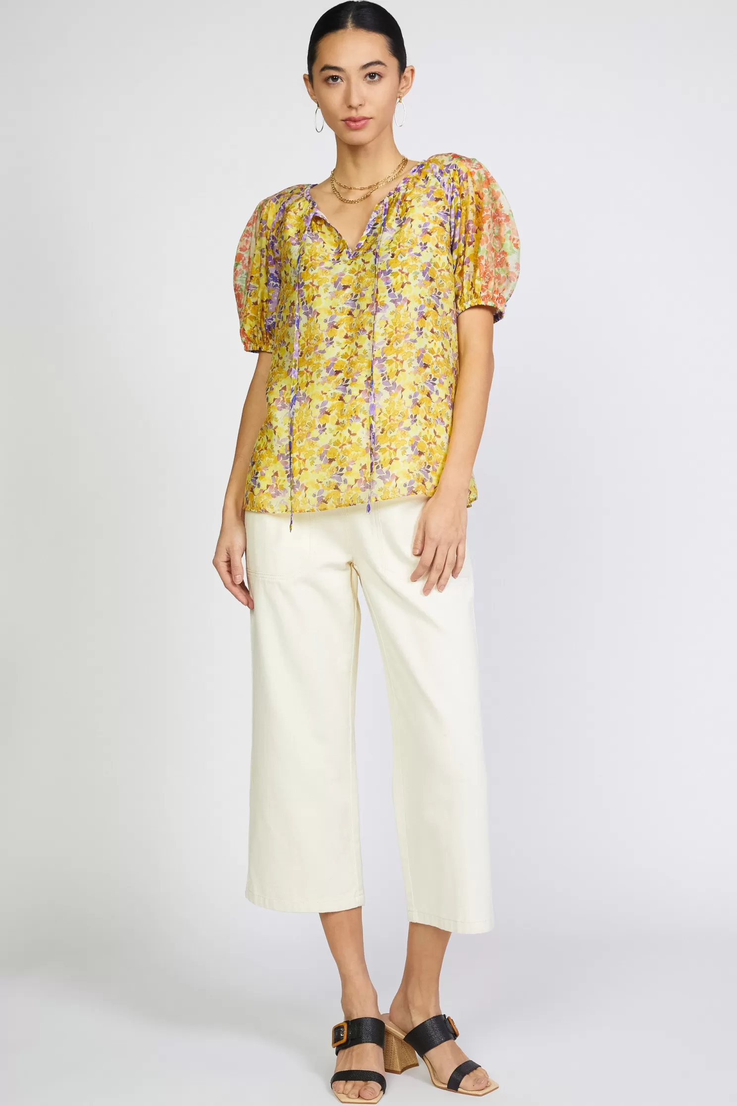 Shop Floral Colorblock Split Neck Blouse Blouses | Short Sleeve Tops