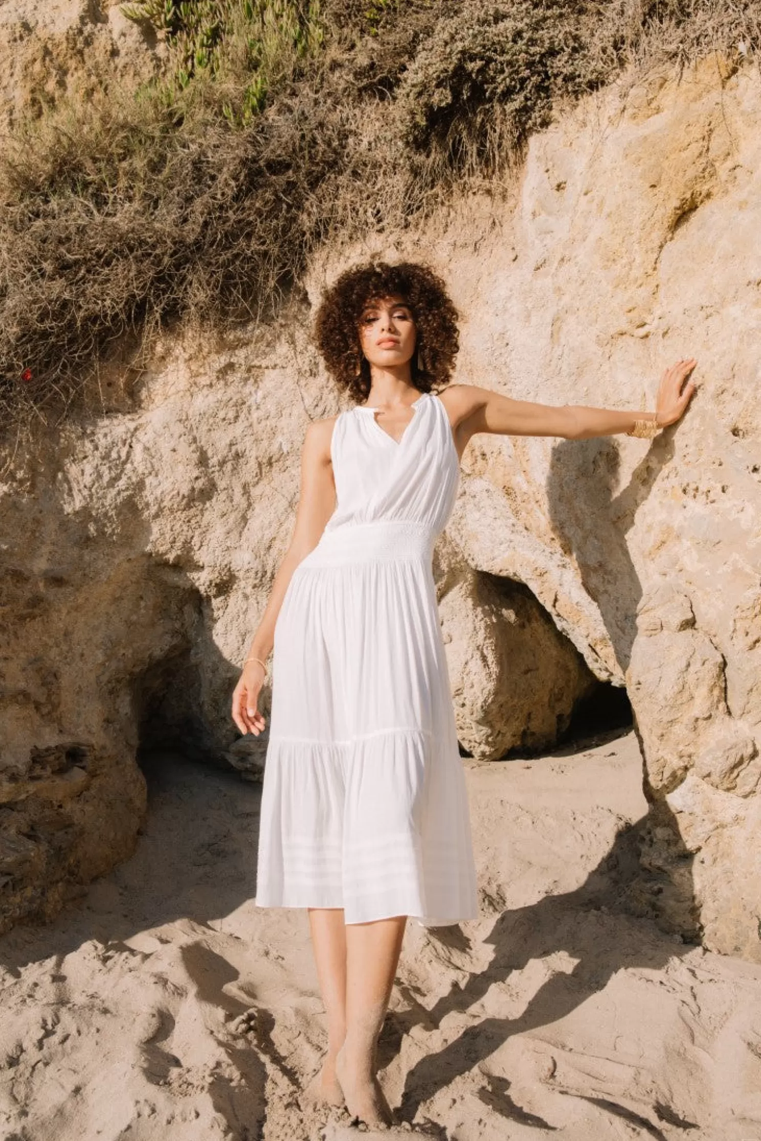 Fashion Smocked Waist Halter Midi Dress Midi Dresses
