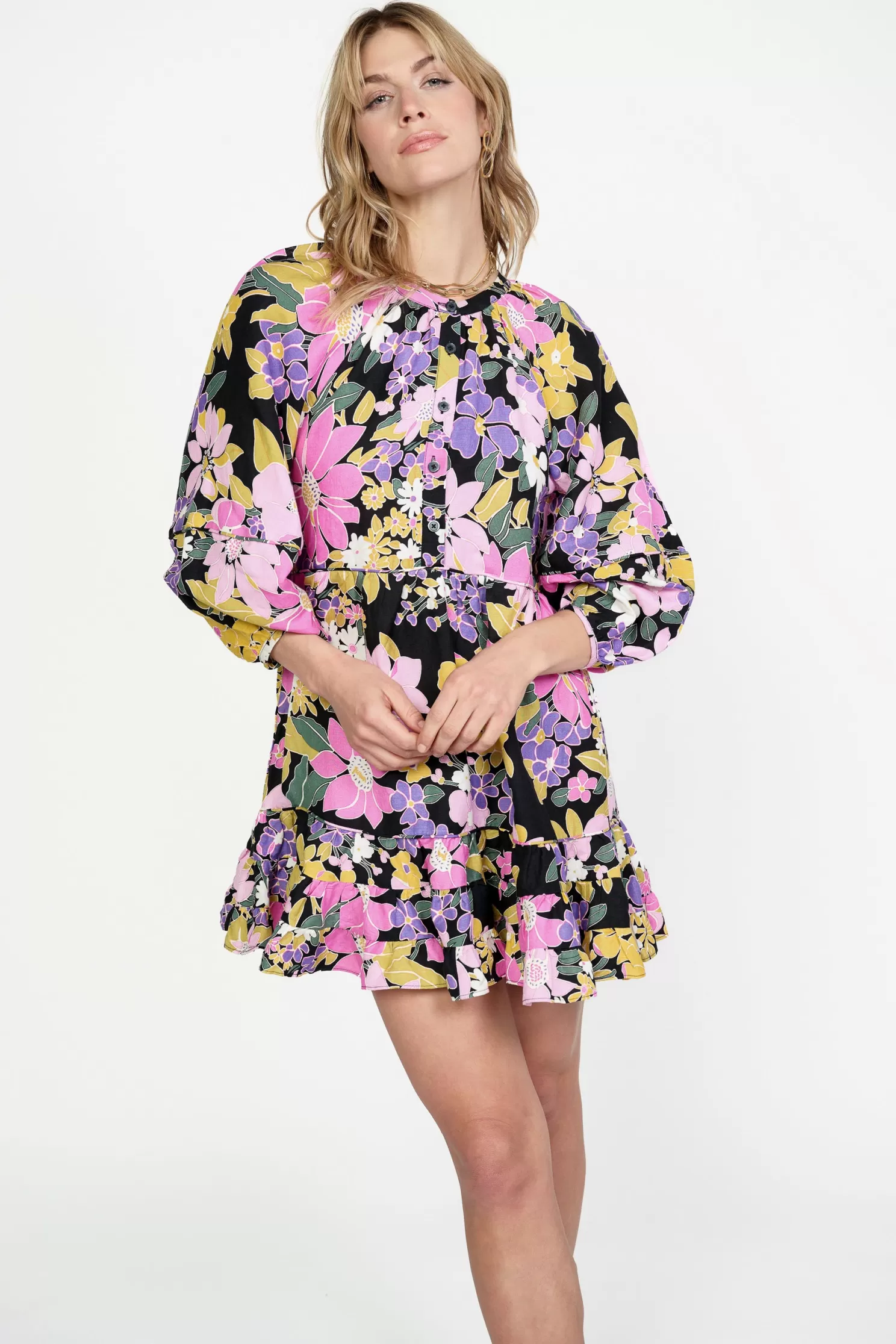 Cheap Vintage Floral Tiered Mini Dress Mini Dresses