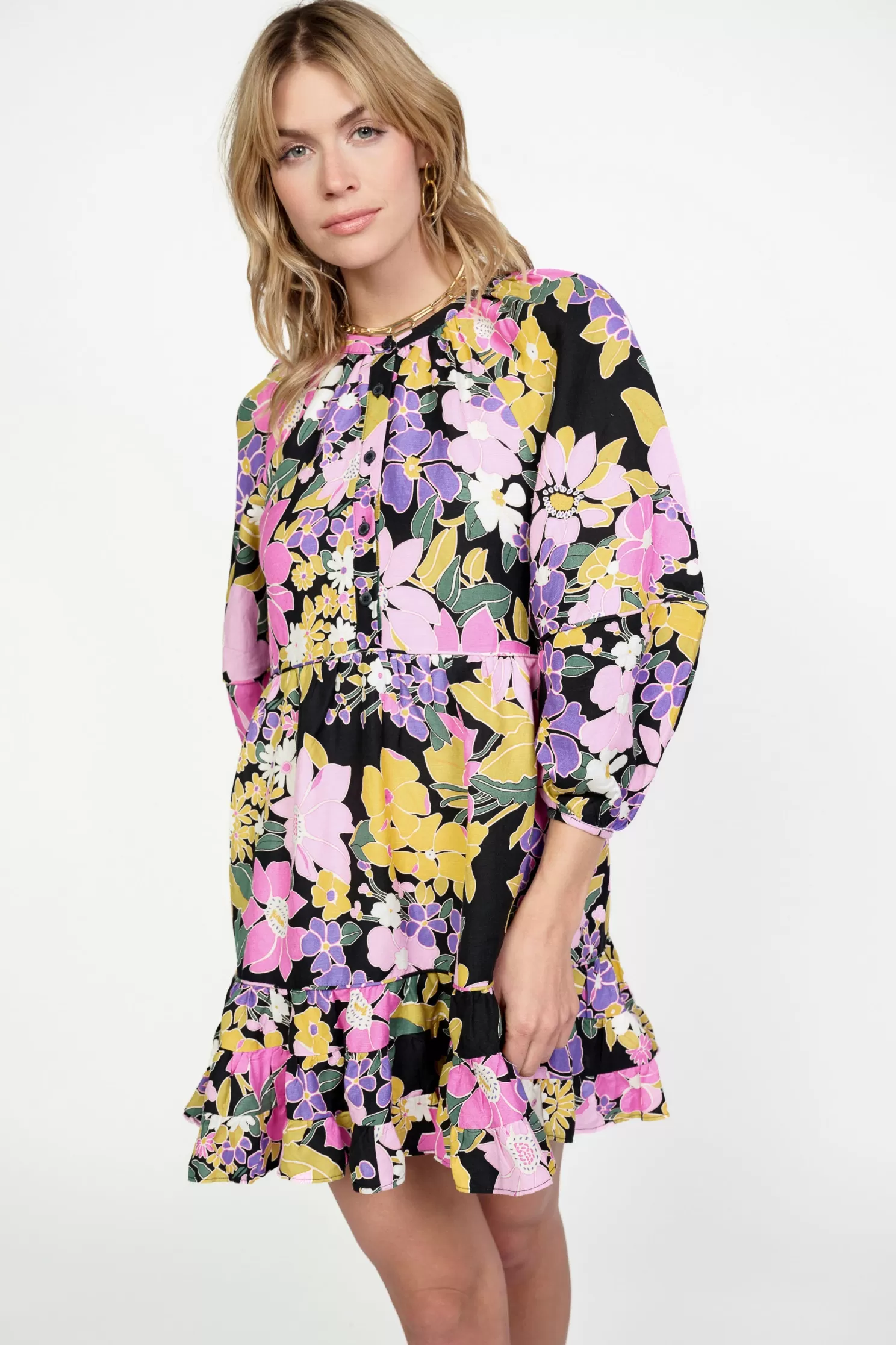 Cheap Vintage Floral Tiered Mini Dress Mini Dresses