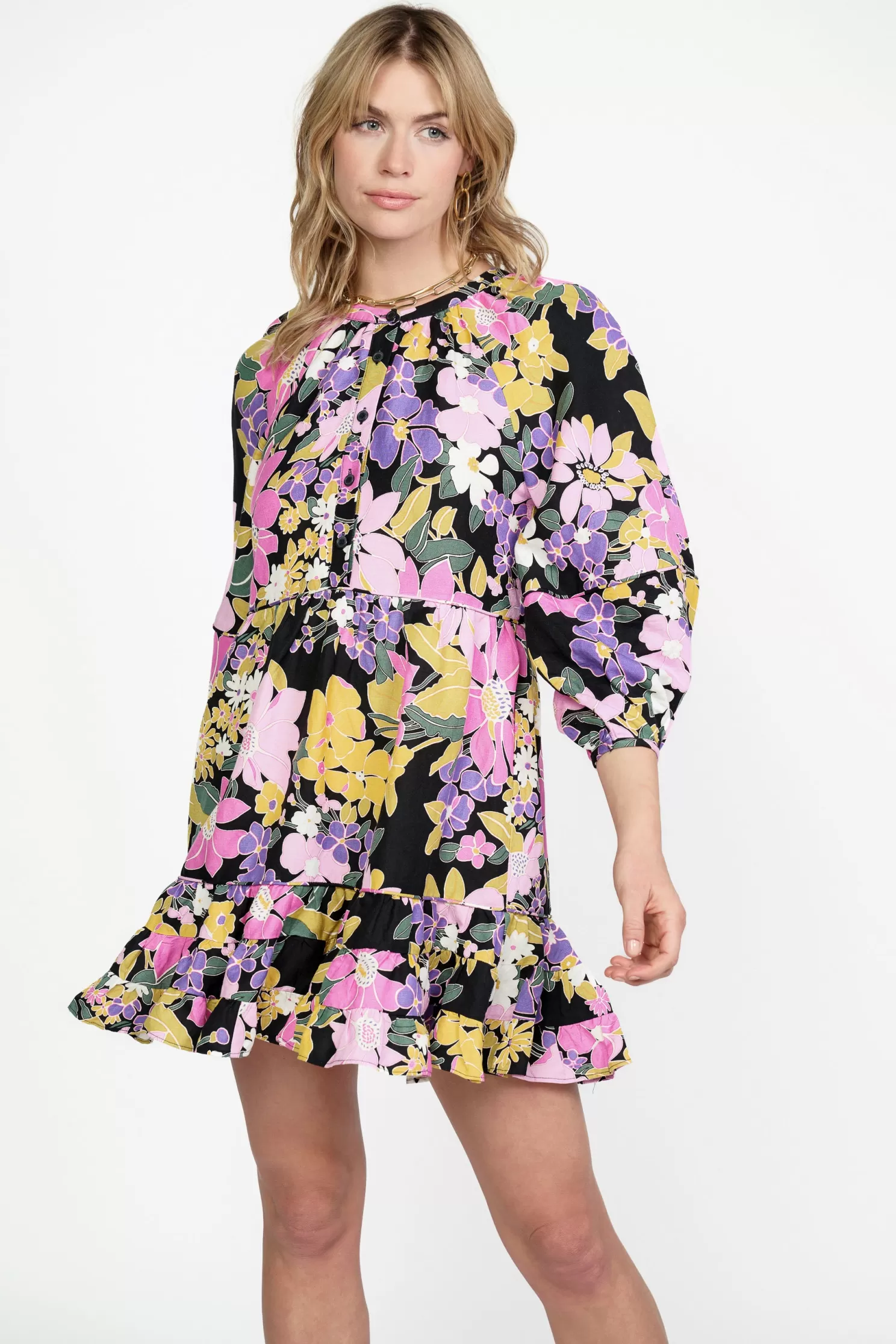 Cheap Vintage Floral Tiered Mini Dress Mini Dresses
