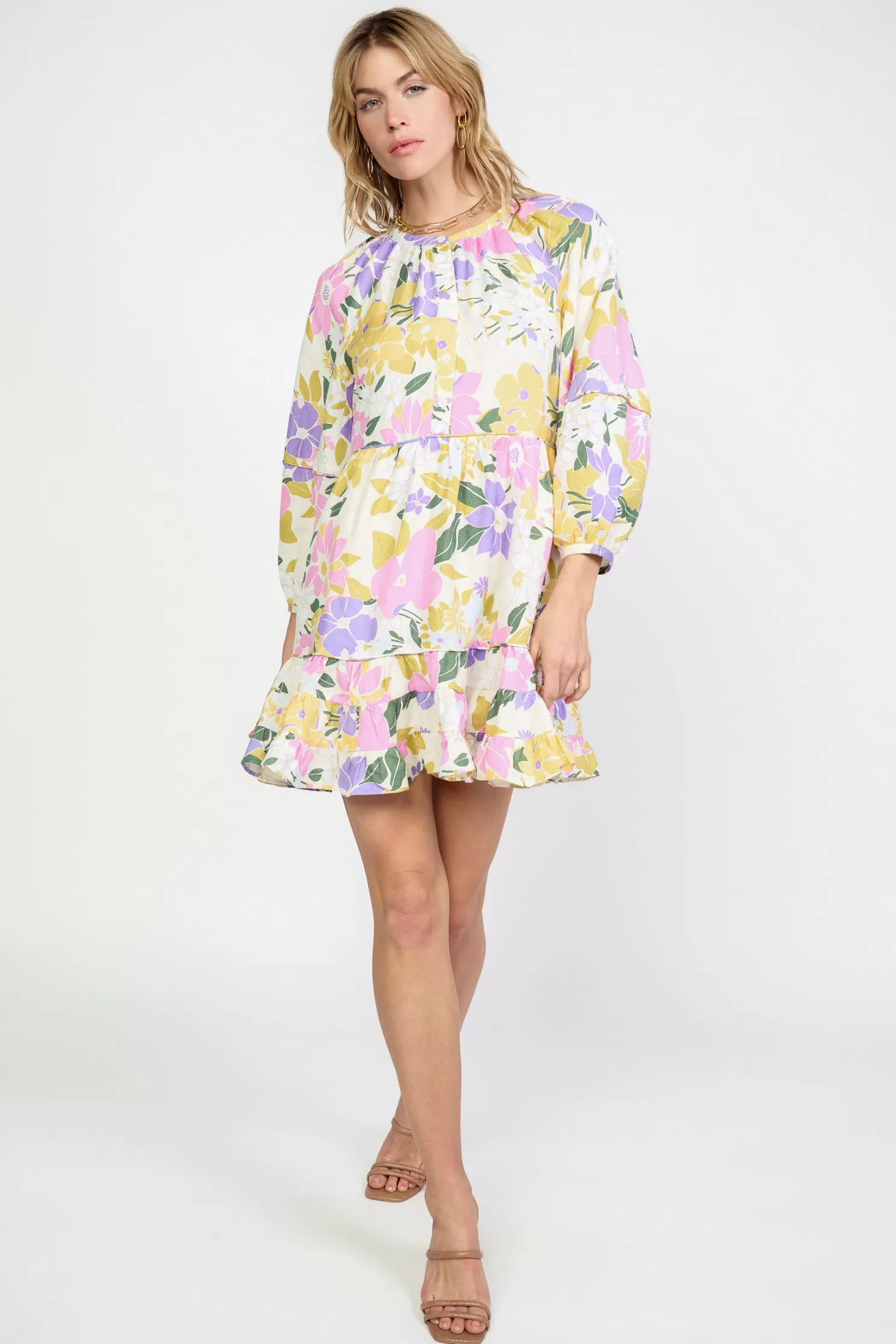 Fashion Vintage Floral Tiered Mini Dress Mini Dresses