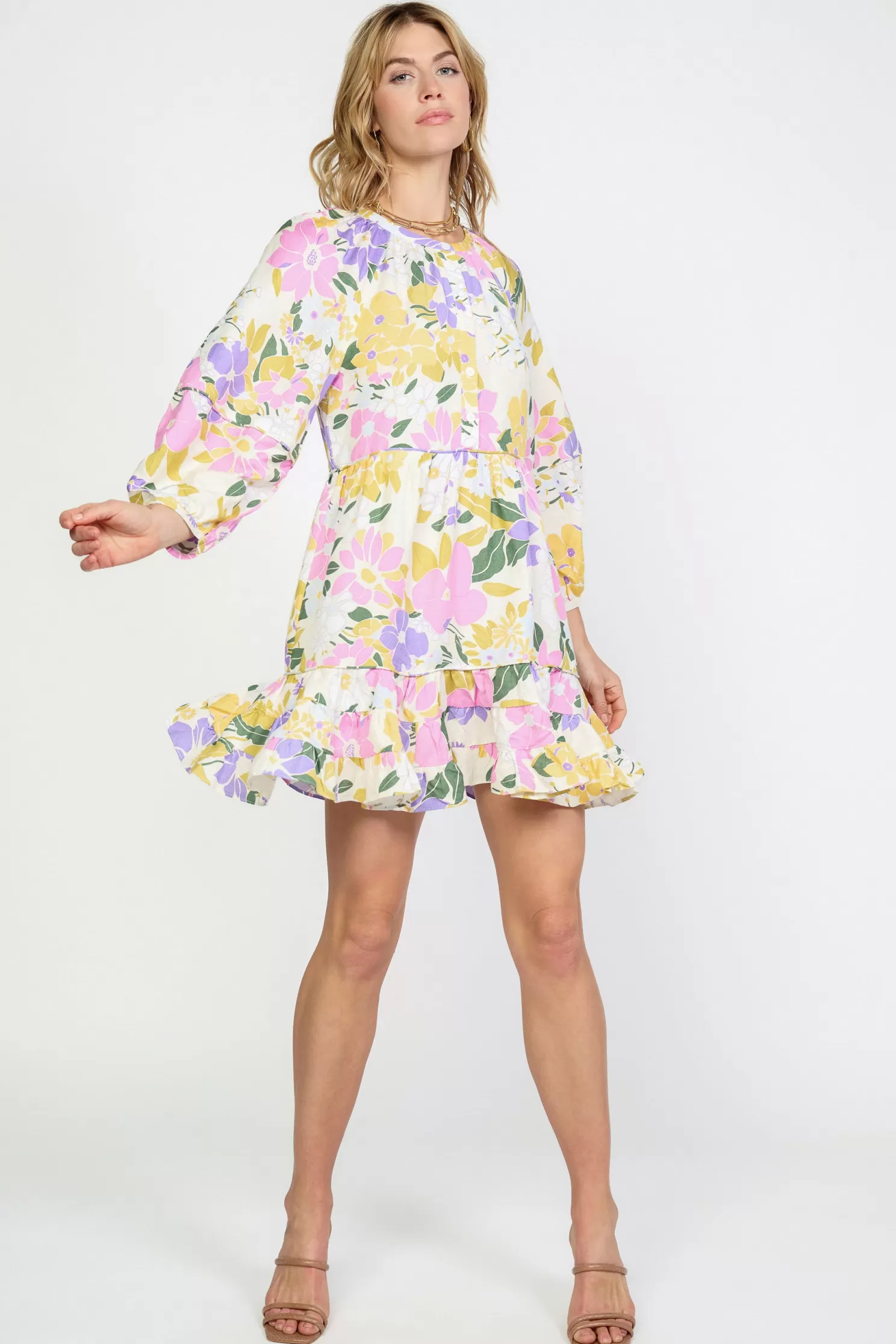 Fashion Vintage Floral Tiered Mini Dress Mini Dresses